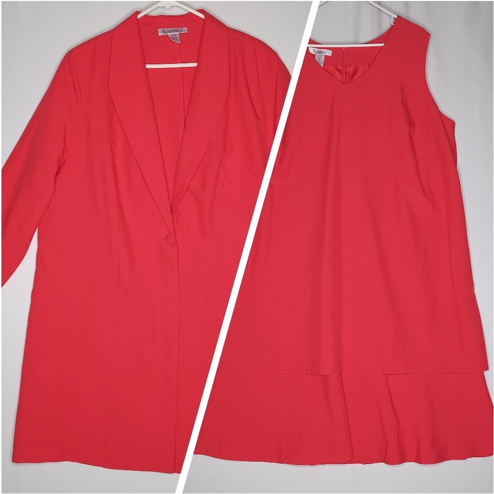 Roamans Dress‎ Jacket Set 24W Red One-Button Long-Length Holiday Office Career